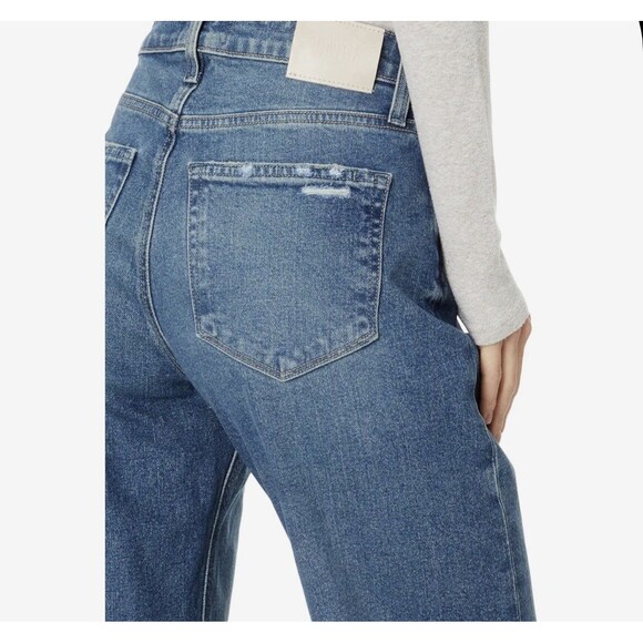 Paige Alexis Button Fly Jeans Womens Size 34 Blue Barrel Leg Lovejoy Distressed - Picture 9 of 14